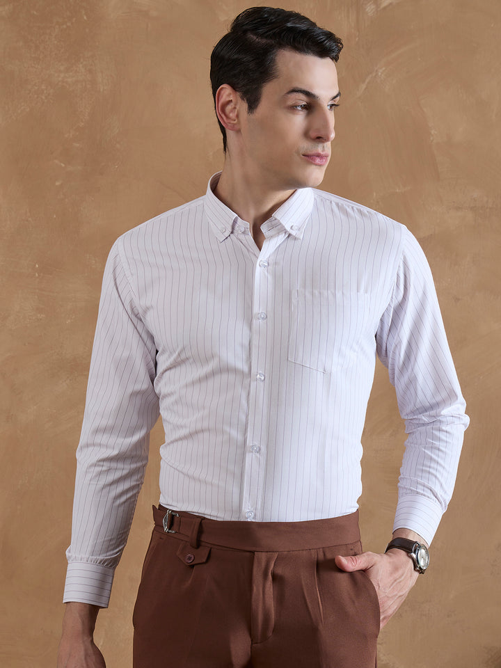 White & Purple: Pencil Stripe Shirt