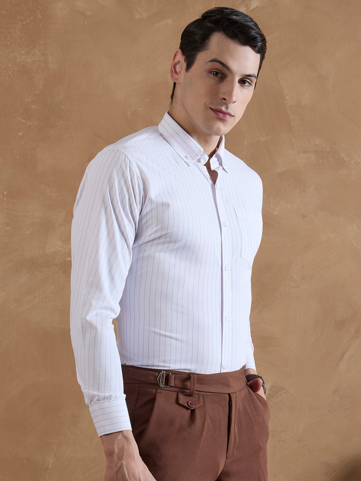 White & Purple: Pencil Stripe Shirt