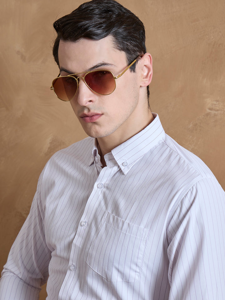 White & Purple: Pencil Stripe Shirt