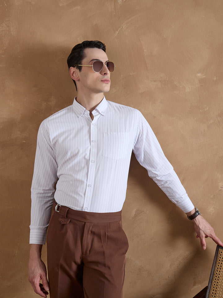 White & Purple: Pencil Stripe Shirt