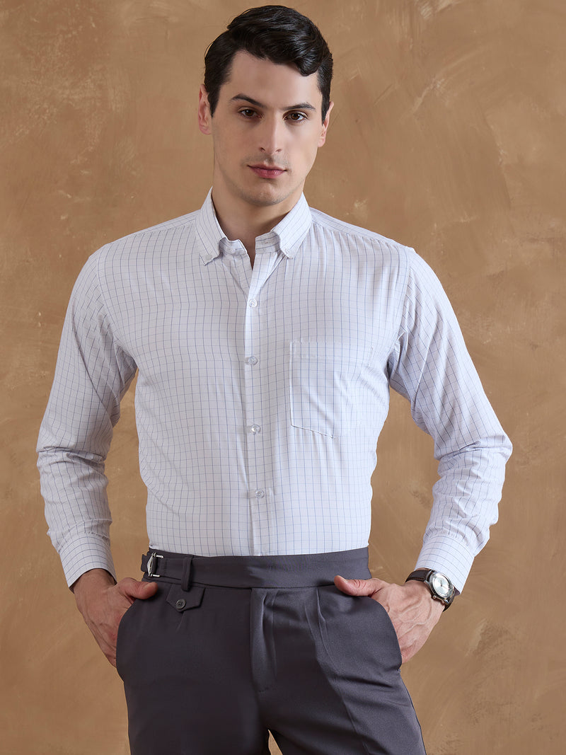 White & Blue: Box Checkerd Shirt