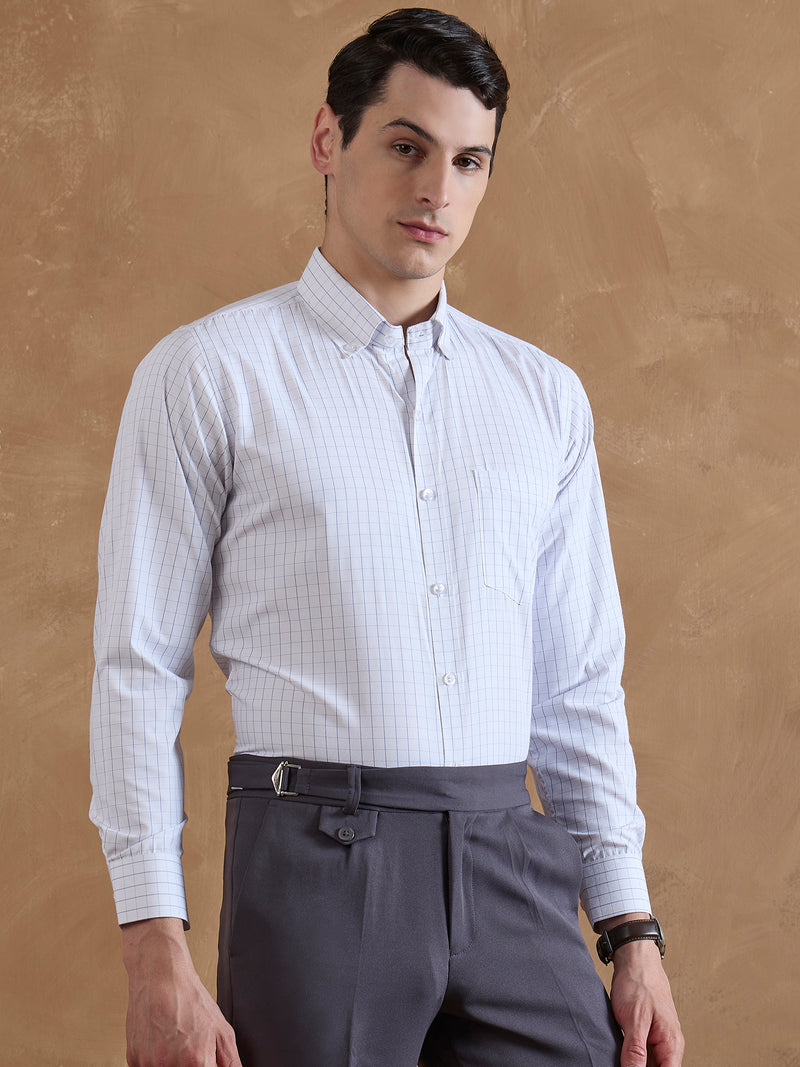 White & Blue: Box Checkerd Shirt