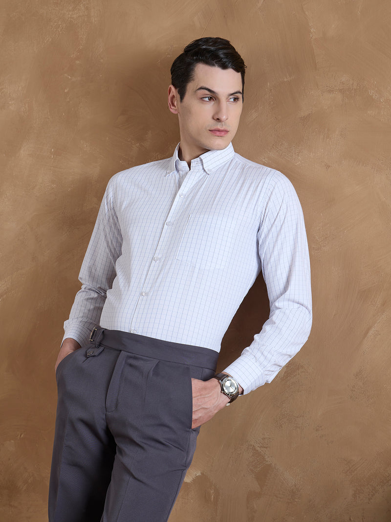 White & Blue: Box Checkerd Shirt