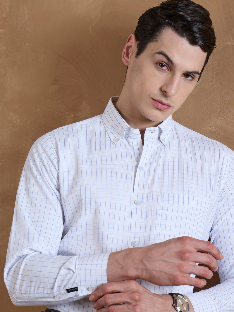 White & Blue: Box Checkerd Shirt