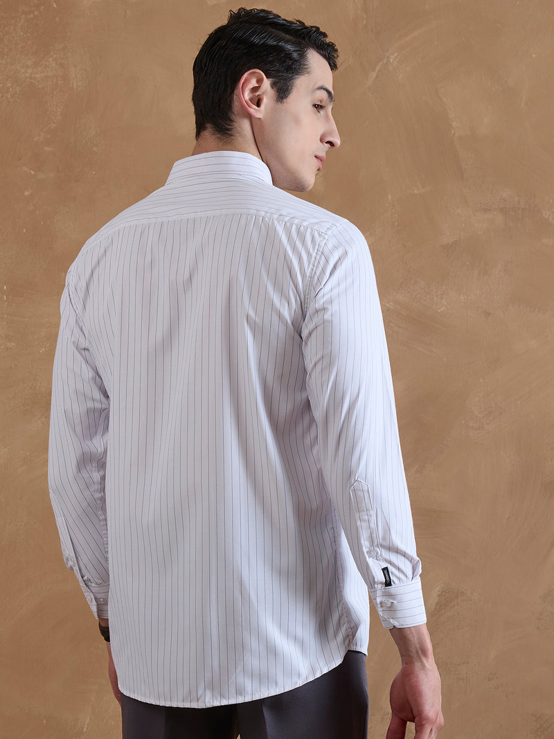 White & Blue: Full Sleeves Pencil Stripe Shirt