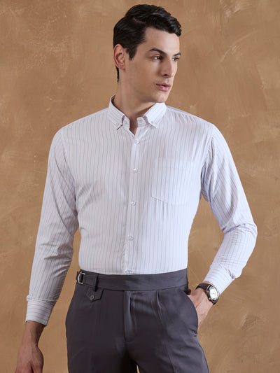 White & Blue: Full Sleeves Pencil Stripe Shirt