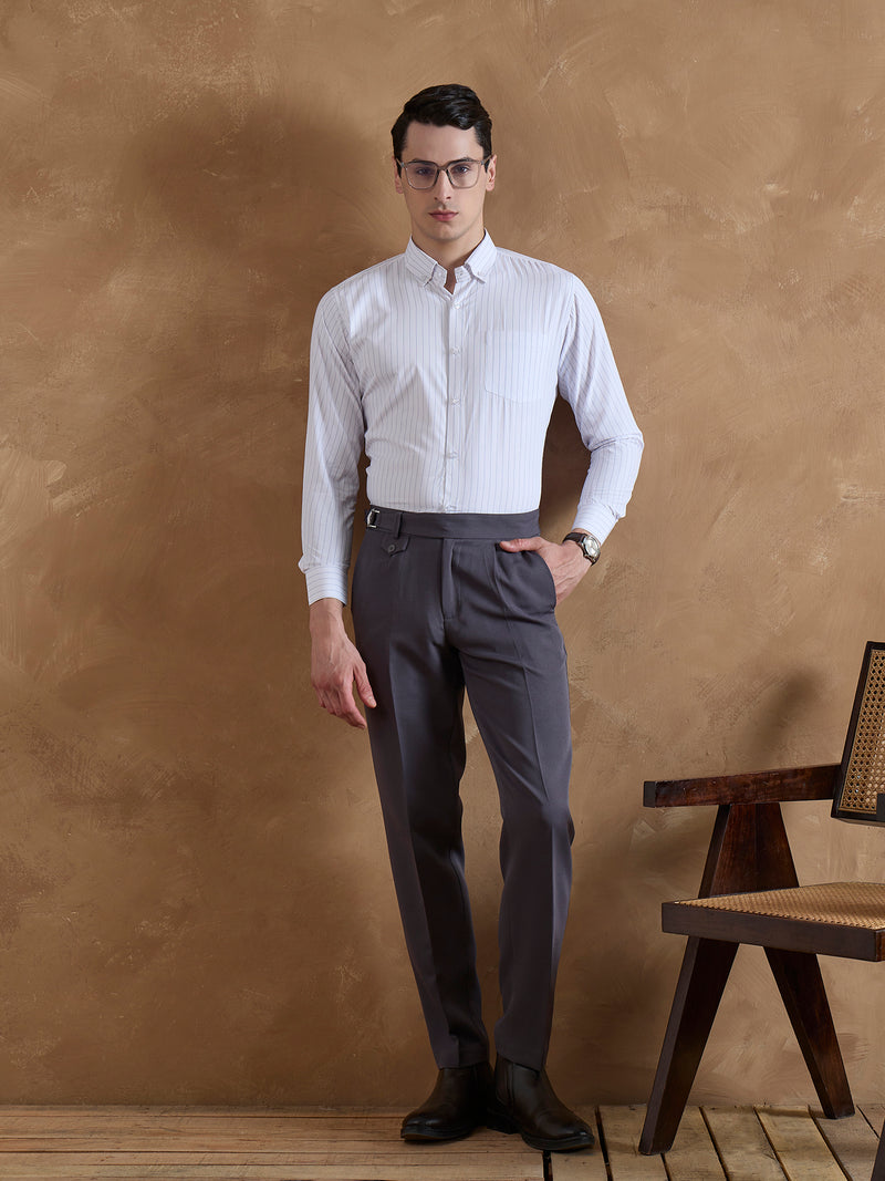 White & Blue: Full Sleeves Pencil Stripe Shirt