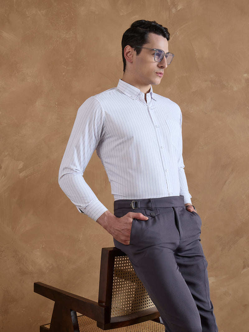 White & Blue: Full Sleeves Pencil Stripe Shirt