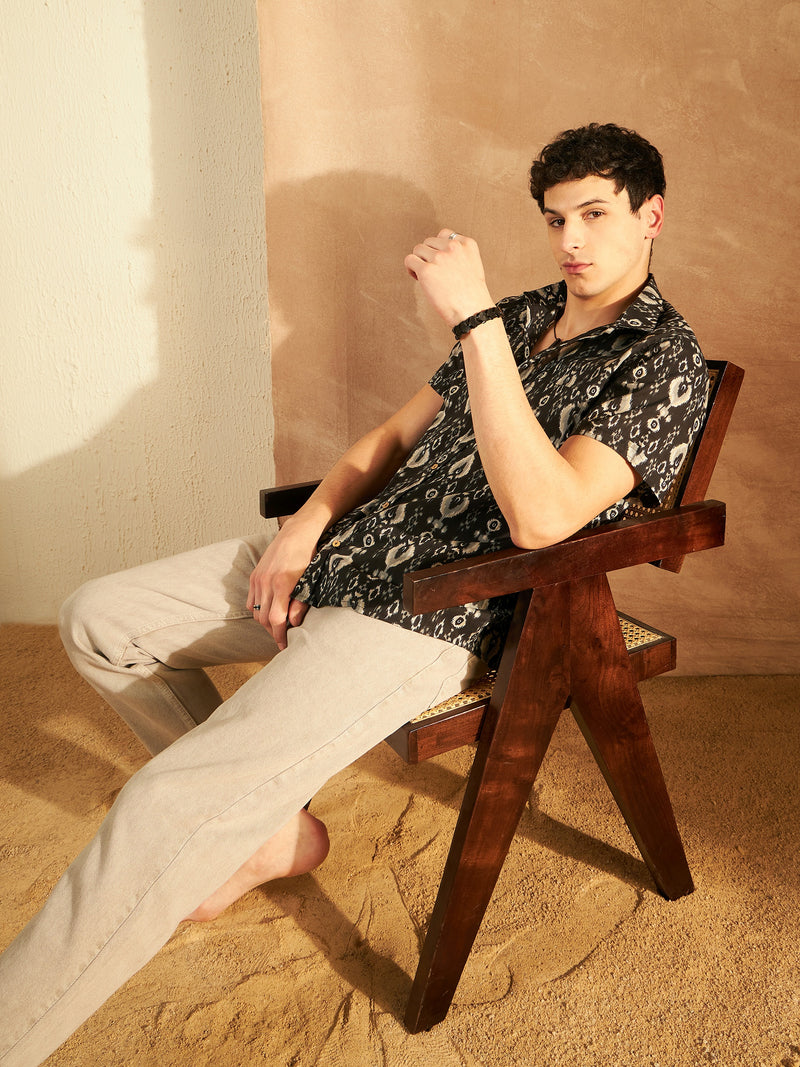 Black: Half Sleeves Block Printed Shirt