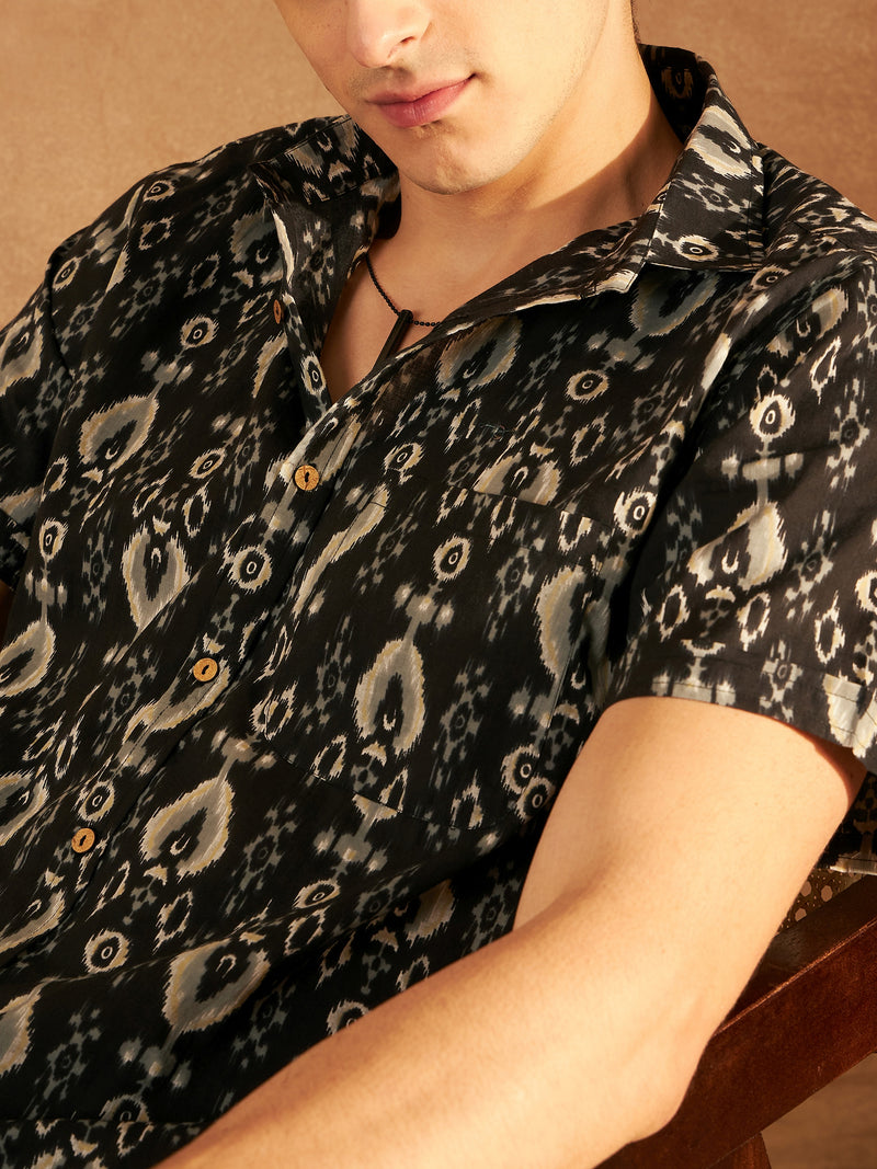 Black: Half Sleeves Block Printed Shirt
