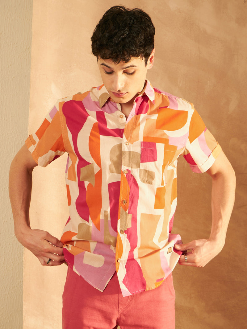 Men's Block Printed Lightweight Thin Cotton Shirt