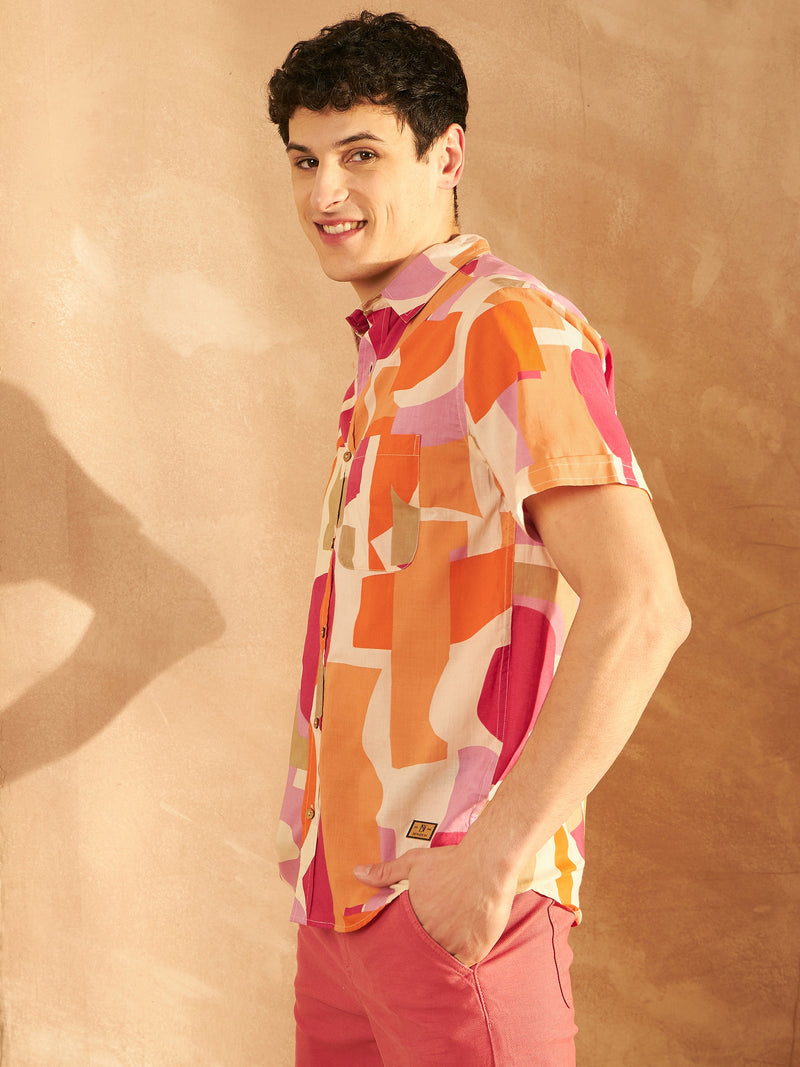 Men's Block Printed Lightweight Thin Cotton Shirt
