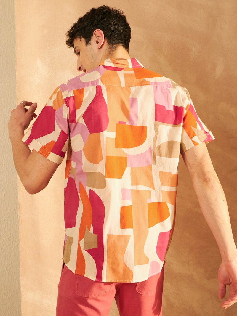 Men's Block Printed Lightweight Thin Cotton Shirt