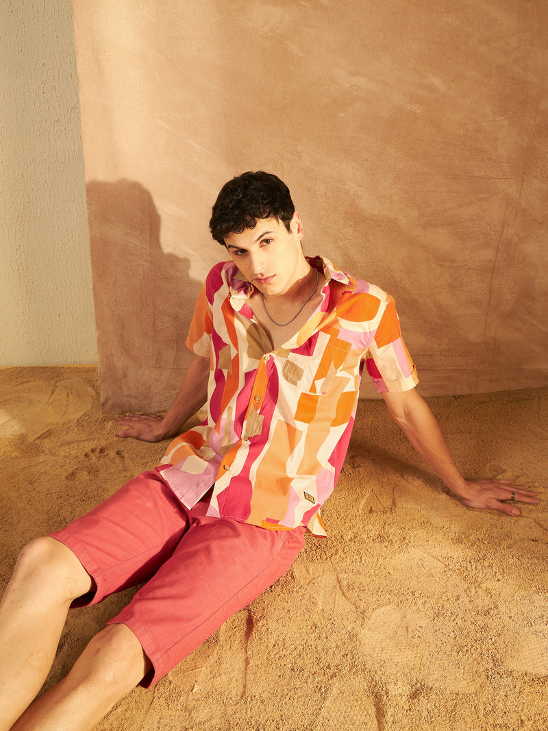 Men's Block Printed Lightweight Thin Cotton Shirt