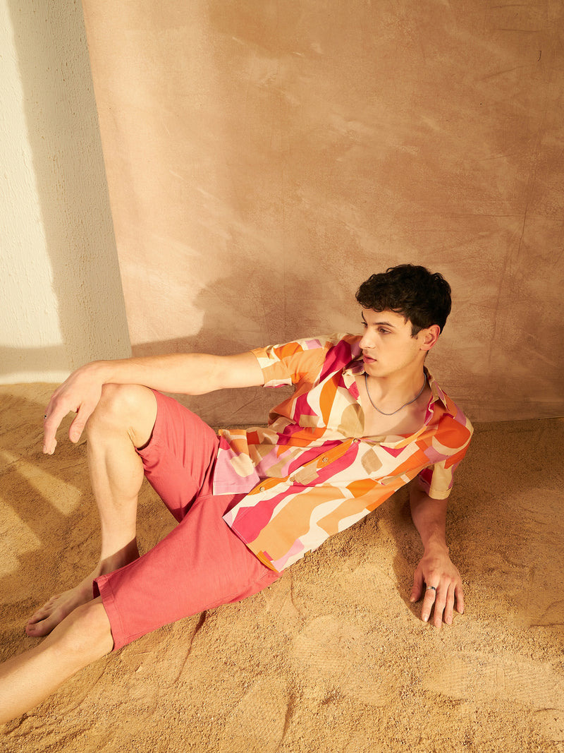Men's Block Printed Lightweight Thin Cotton Shirt