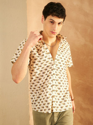Cream & Mustard: Half Sleeves Block Printed Shirt