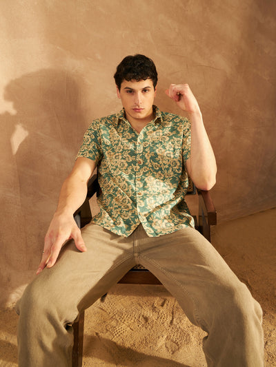 Men's Block Printed Lightweight Thin Cotton Shirt