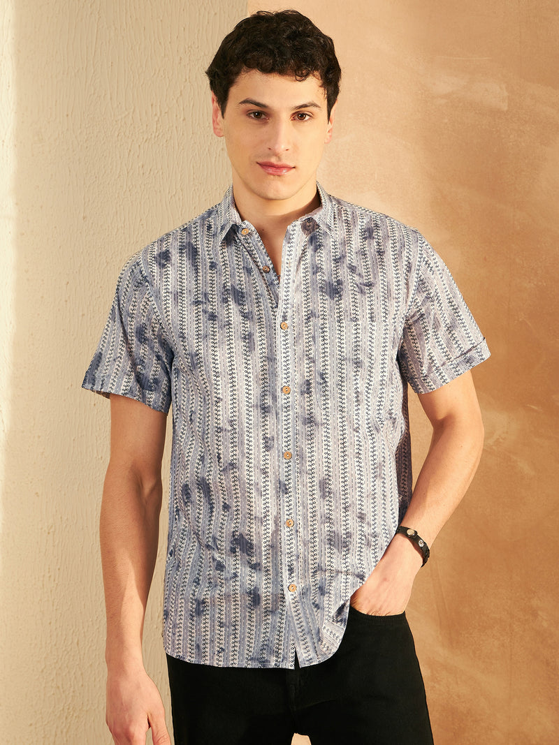 Grey: Half Sleeves Printed Shirt