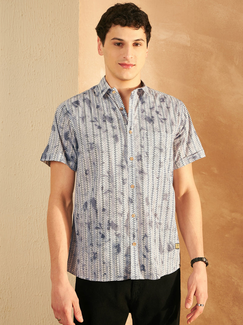 Grey: Half Sleeves Printed Shirt