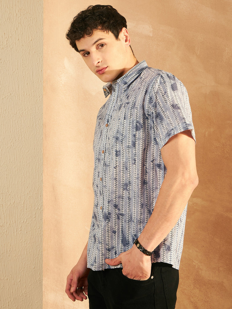 Grey: Half Sleeves Printed Shirt