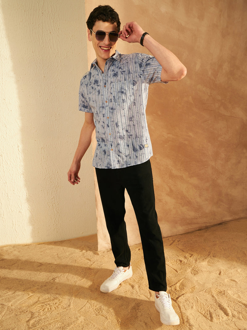 Grey: Half Sleeves Printed Shirt