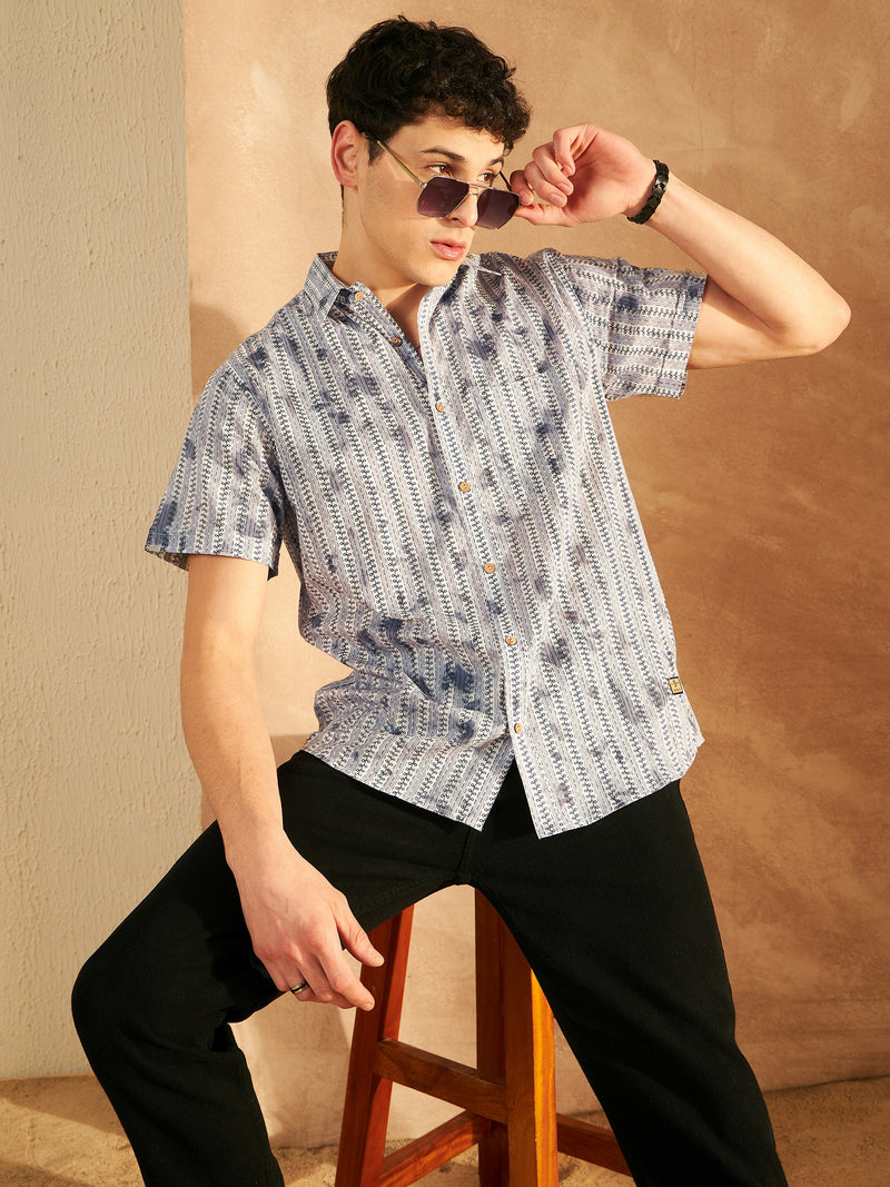 Grey: Half Sleeves Printed Shirt
