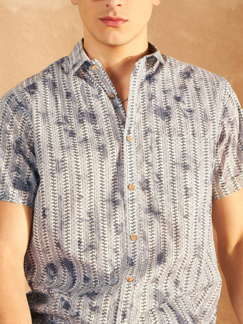 Grey: Half Sleeves Printed Shirt