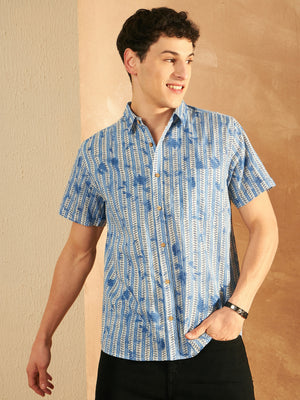 Blue: Half Sleeves Printed Shirt