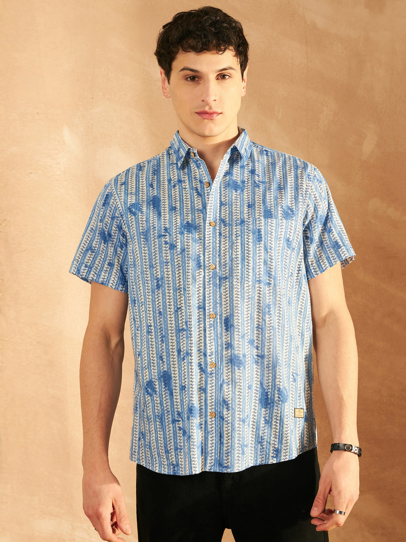 Blue: Half Sleeves Printed Shirt