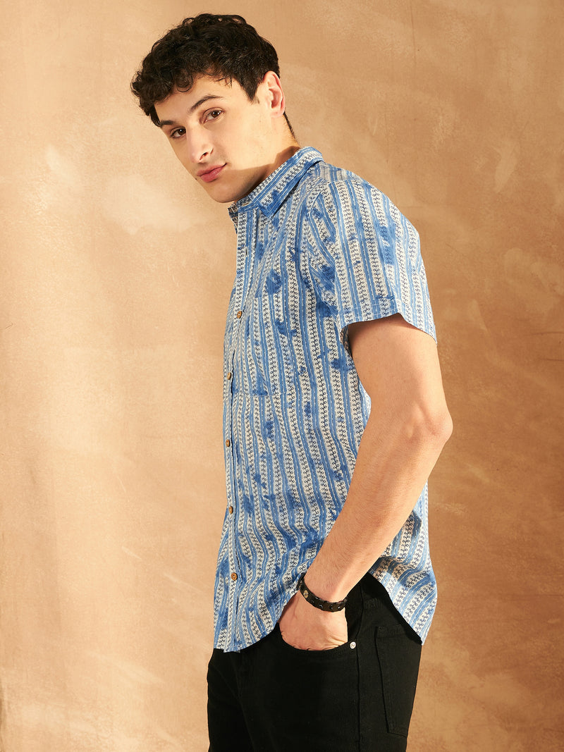 Blue: Half Sleeves Printed Shirt