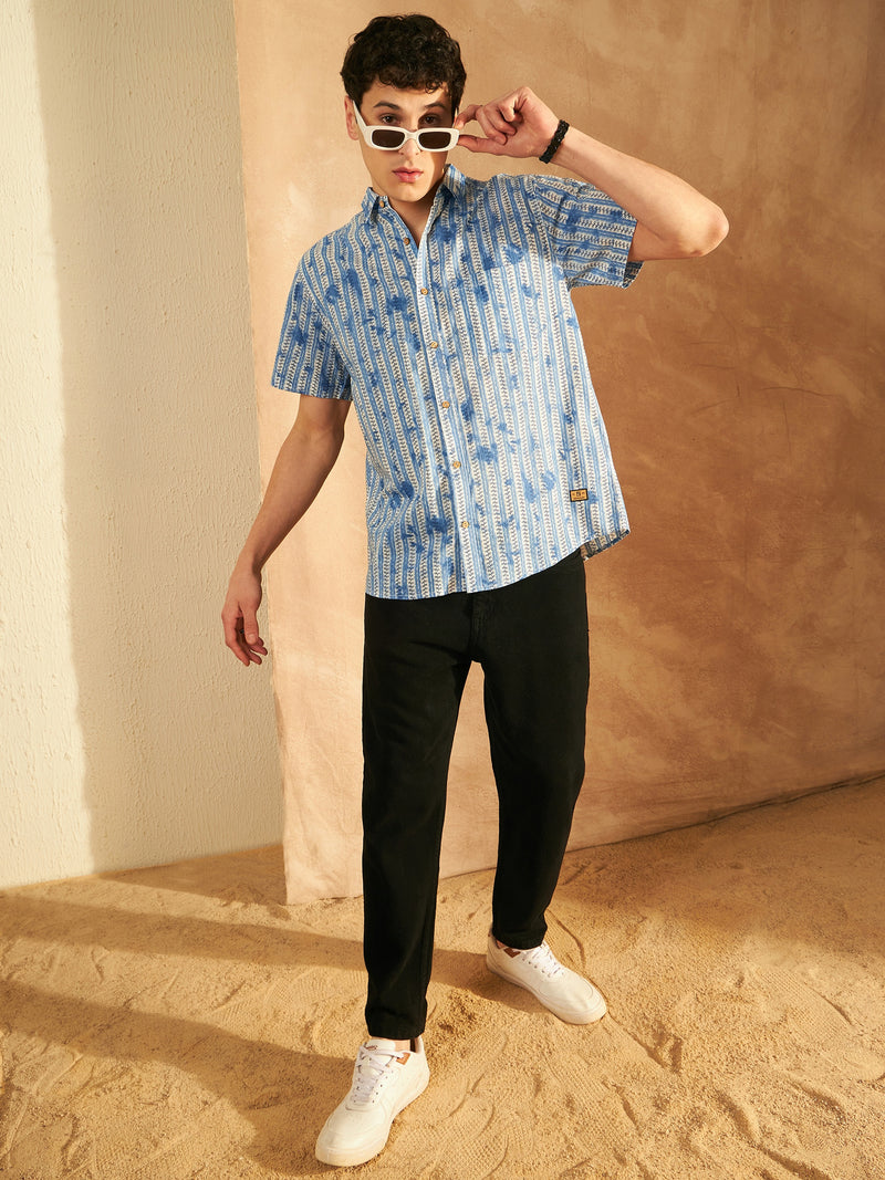 Blue: Half Sleeves Printed Shirt