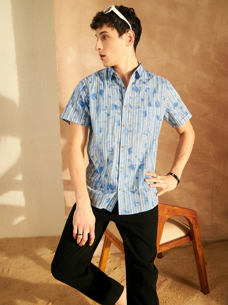 Blue: Half Sleeves Printed Shirt