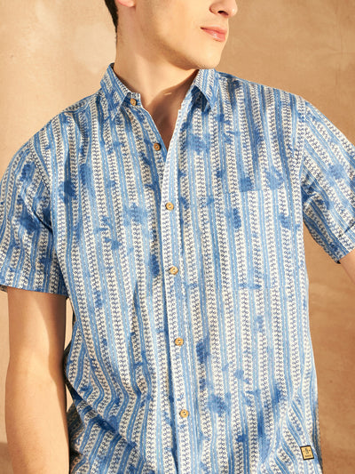 Blue: Half Sleeves Printed Shirt