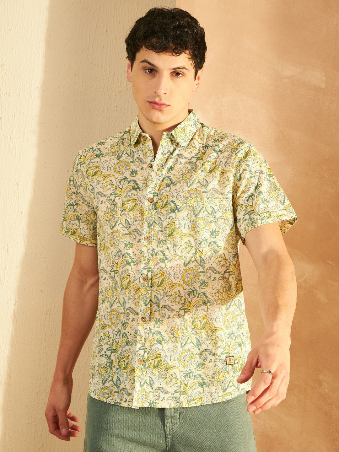 Men's Block Printed Lightweight Thin Cotton Shirt