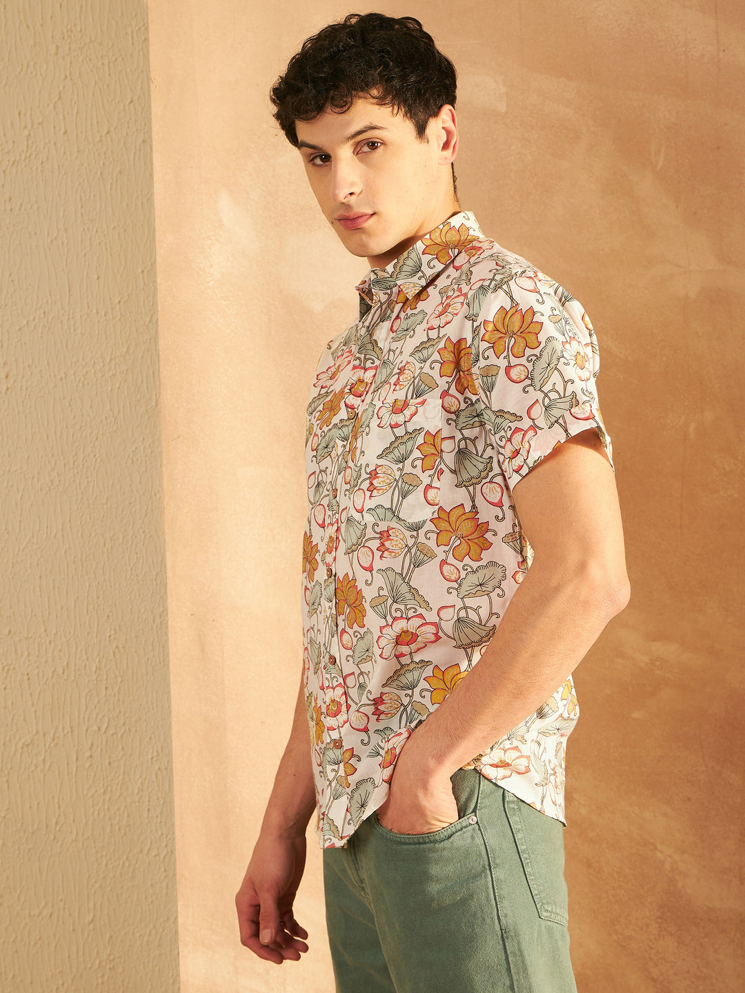 Men's Block Printed Lightweight Thin Cotton Shirt