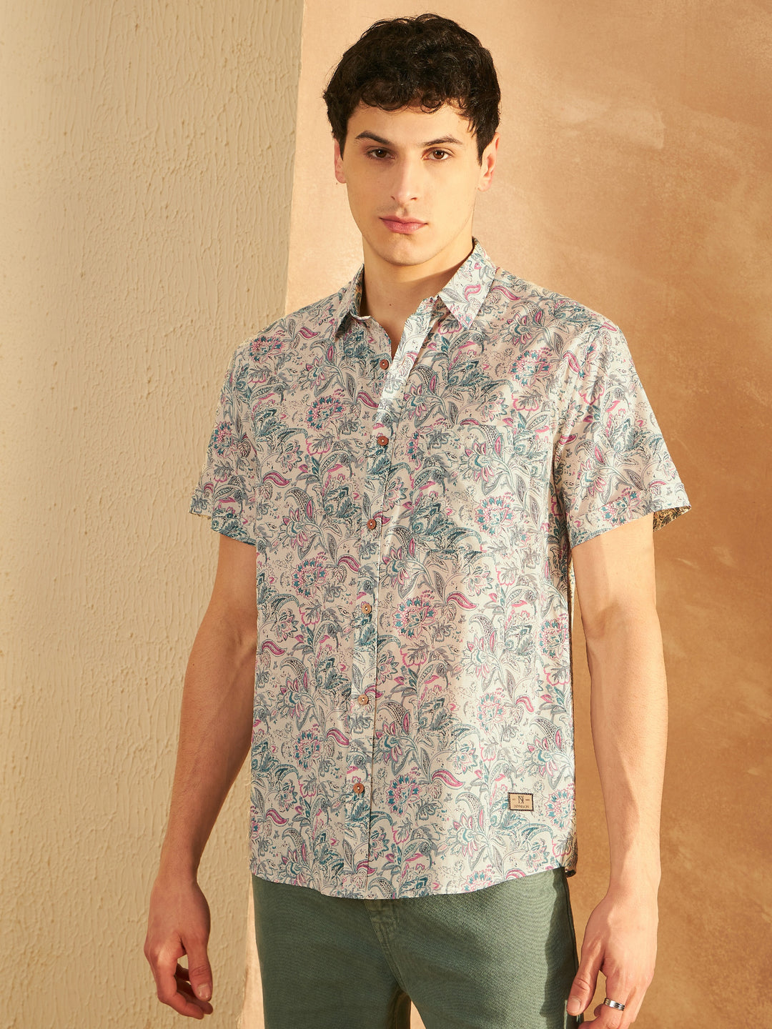 Men's Block Printed Lightweight Thin Cotton Shirt