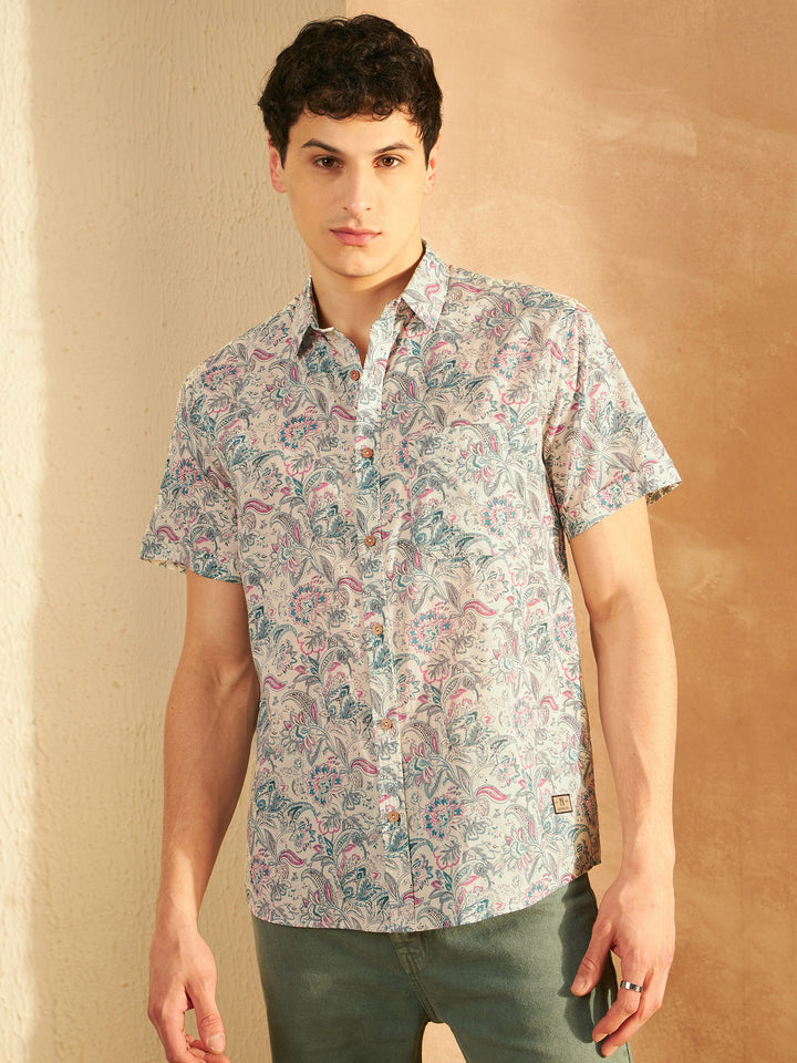 Men's Block Printed Lightweight Thin Cotton Shirt