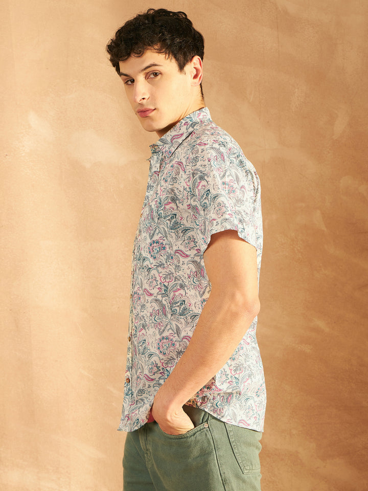 Men's Block Printed Lightweight Thin Cotton Shirt