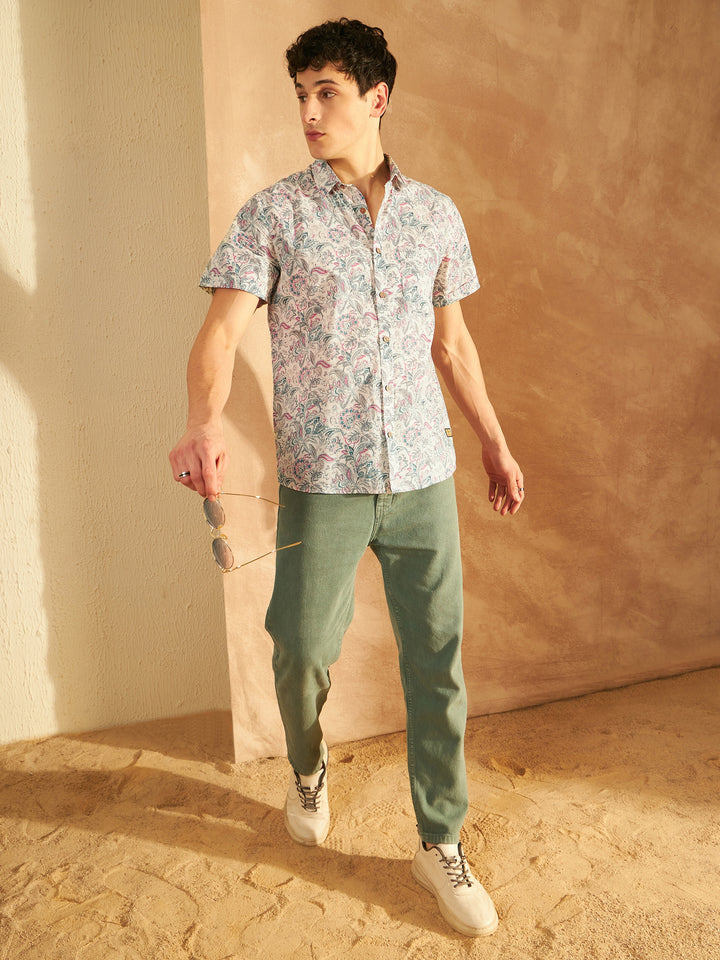 Men's Block Printed Lightweight Thin Cotton Shirt