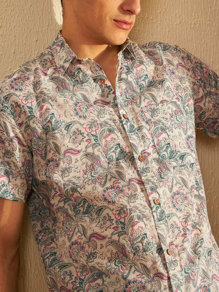 Men's Block Printed Lightweight Thin Cotton Shirt