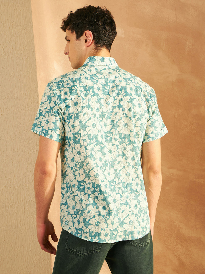 Men's Block Printed Lightweight Thin Cotton Floral Shirt