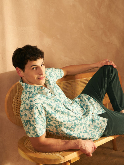 Men's Block Printed Lightweight Thin Cotton Floral Shirt