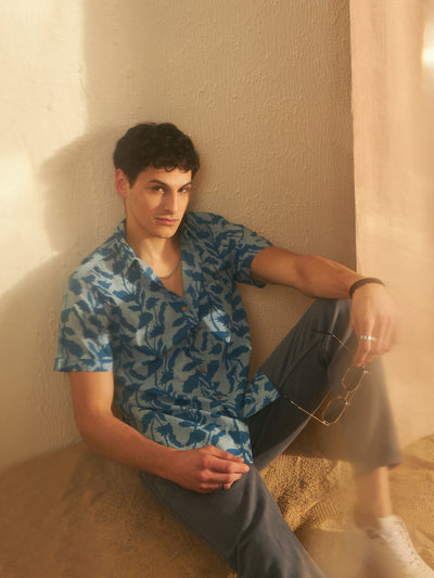 Men's Block Printed Lightweight Thin Cotton Shirt