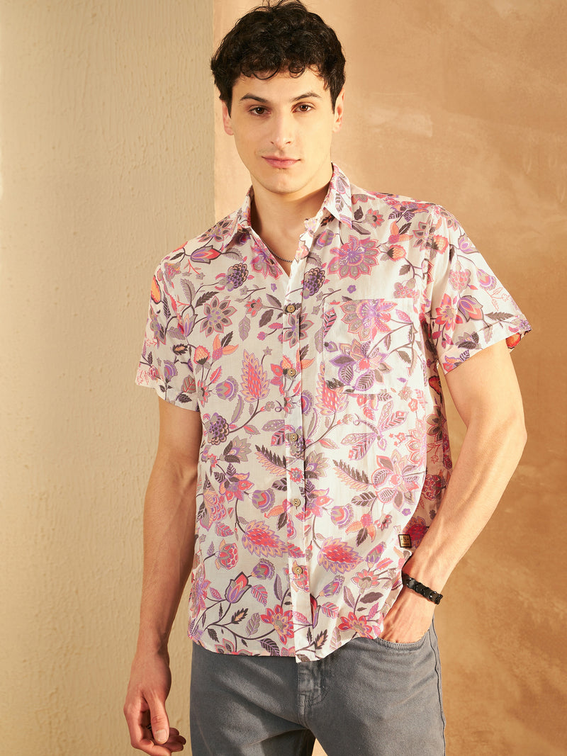 Men's Block Printed Lightweight Thin Cotton Shirt
