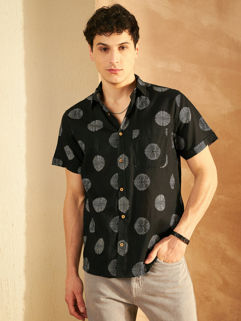 Men's Block Printed Lightweight Thin Cotton Shirt