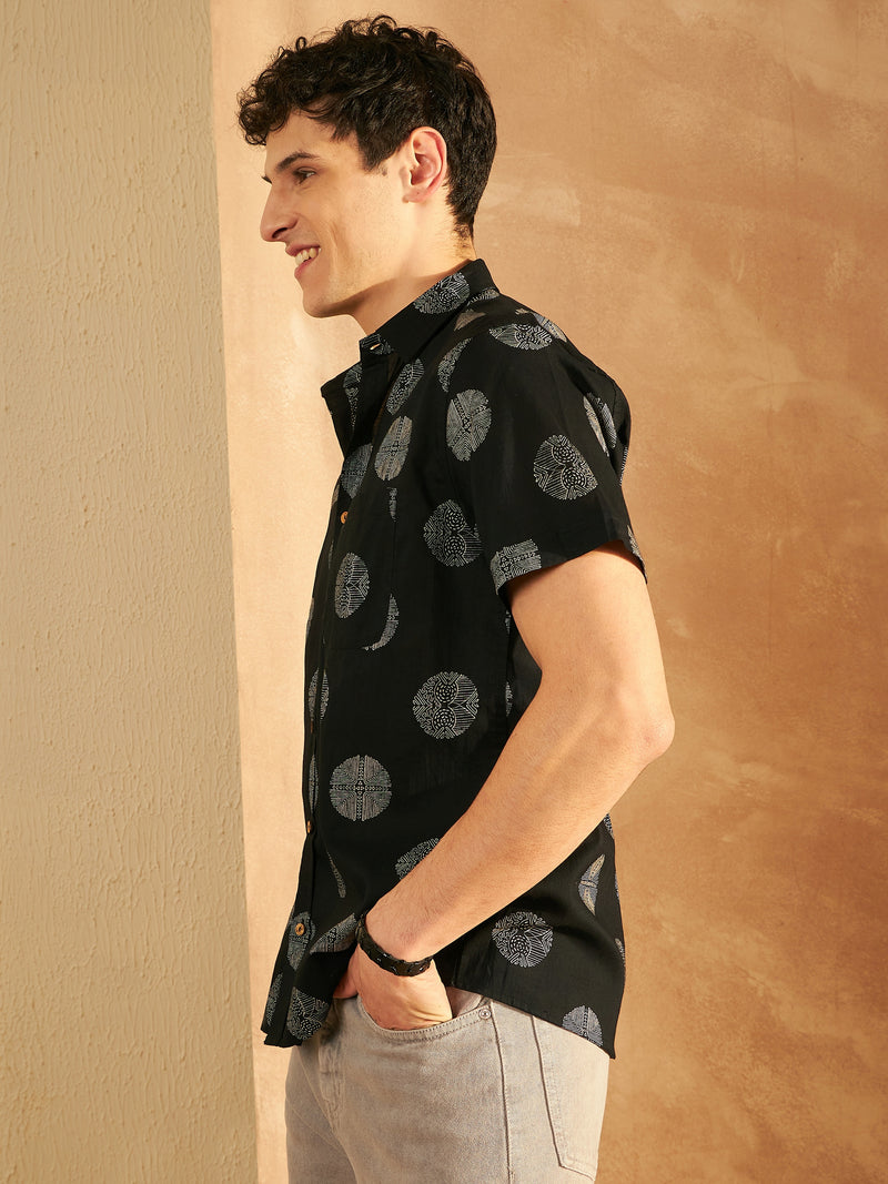 Men's Block Printed Lightweight Thin Cotton Shirt
