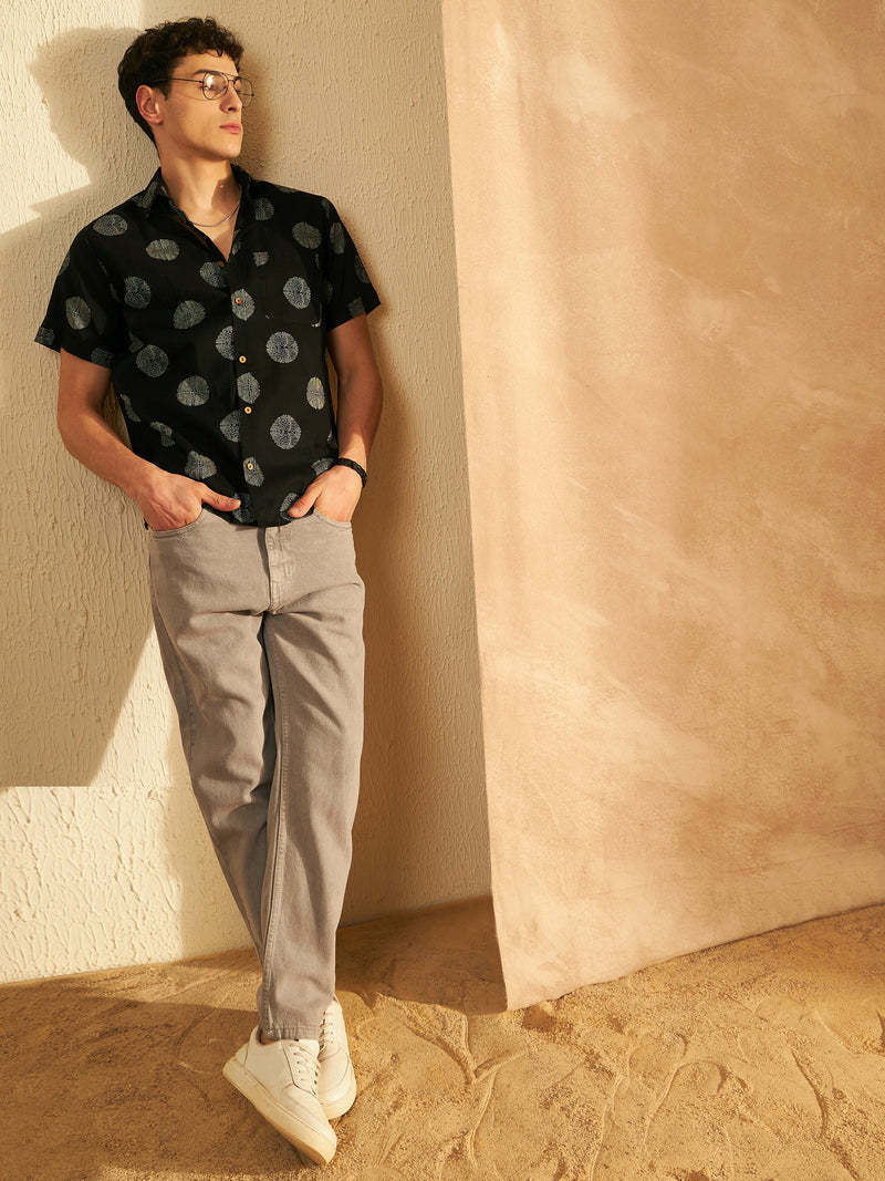 Men's Block Printed Lightweight Thin Cotton Shirt