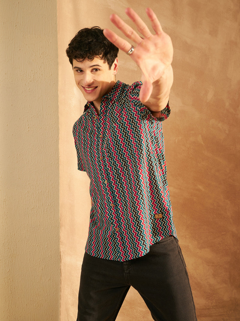 Black & Red: Half Sleeves Block Printed Shirt