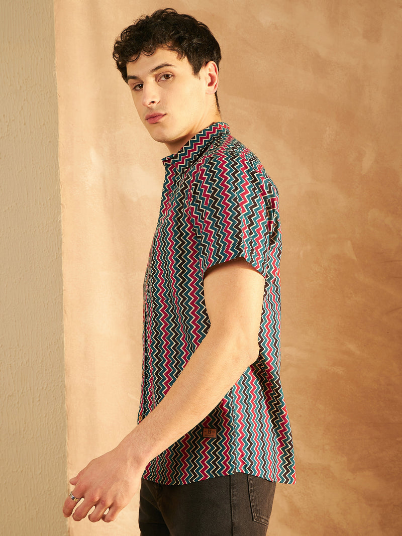 Black & Red: Half Sleeves Block Printed Shirt