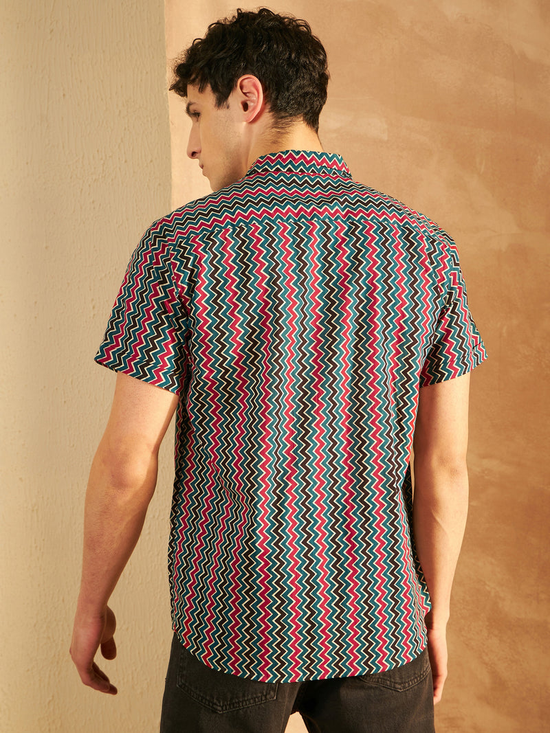 Black & Red: Half Sleeves Block Printed Shirt